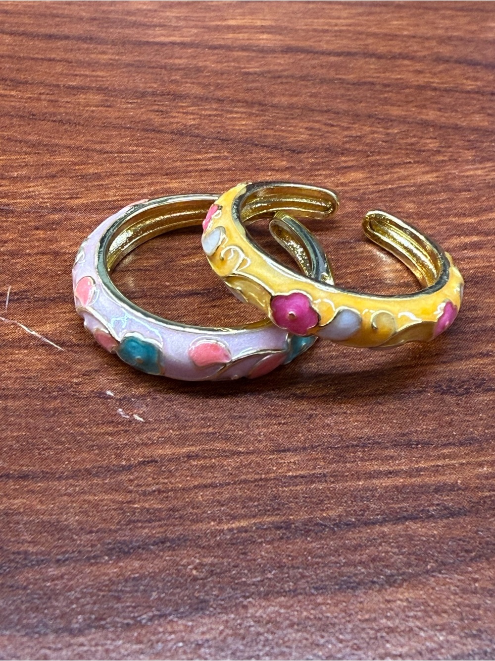 Gold Floral Enamel Open Ring - Pink and Yellow Options